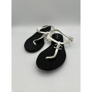 CHANEL WhiteLeather CC Thong Flat Strappy Sandals Italy 40.5EU/10US